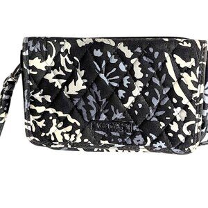 Vera Bradley Black White Gray Paisley Noir Print Cotton Wristlet Wallet